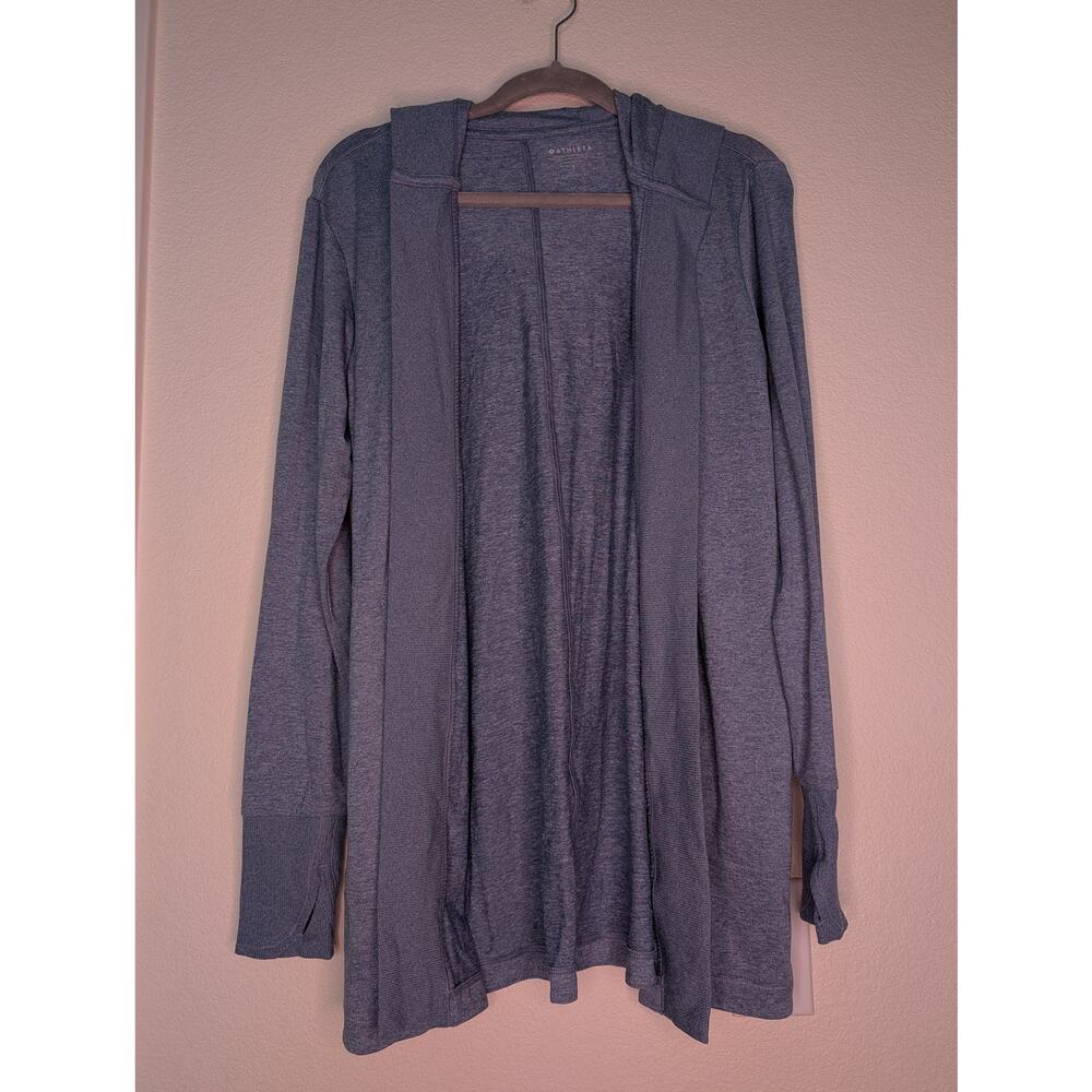 Athleta Pranayama Hooded Wrap Cardigan Blue Speckled S Athleisure Soft Cozy Chic